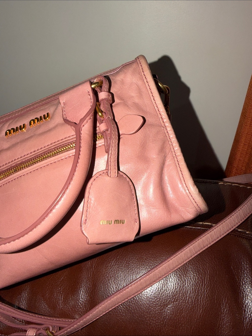 ‼️Authentic Miu Miu Pink Vitello Leather Satchel Handbag Crossbody Bag - Picture 9 of 15